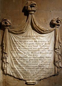 Figure 3: Rauzzini Memorial, Bath Abbey, Photograph by Paul Turner, Licensed under a Creative Commons Attribution 2.0 Generic (CC-BY2.0). Accessed 17 May 2015. https://www.flickr.com/photos/11602696@N00/5277396962/ 
